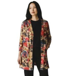 Boho Chic Draped Multi Color Front Button Flared Suede Sweater XL CUBISM LOS …